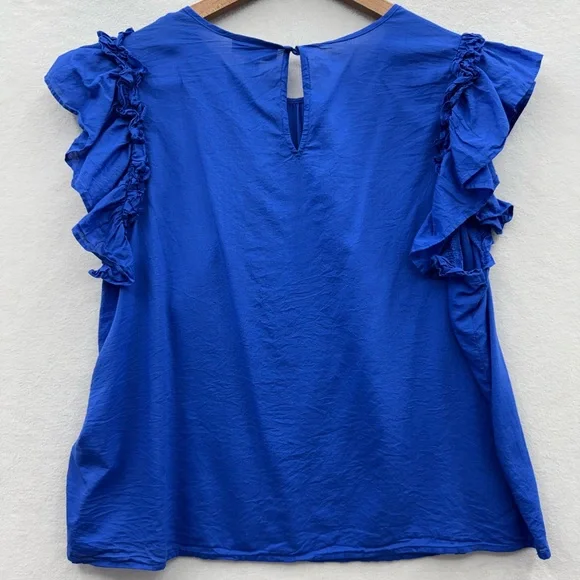 On 34th Women’s XL Blue Ruffled Sleeve Lightweight Top - Picture 2 of 6